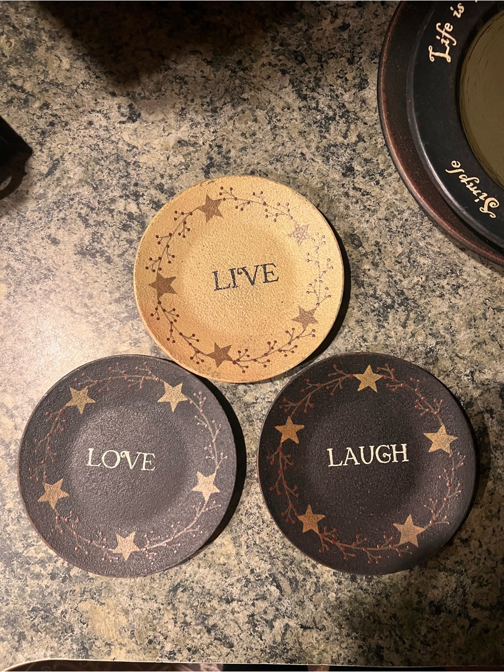 Live Love Laugh Decorative Accent Plates - Brown & Tan